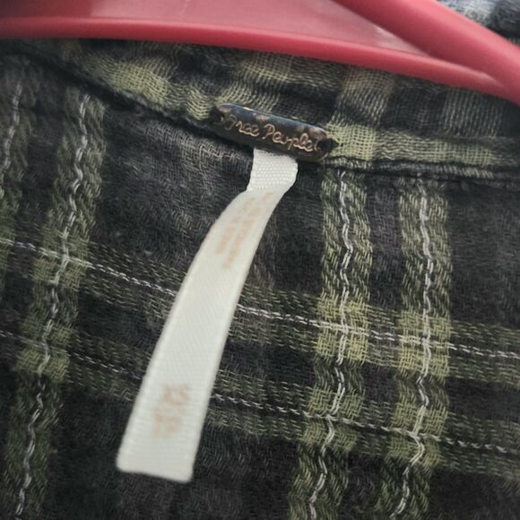 Free People Women’s XS Green Plaid Snap Button Down Shirt Western Grunge Boho - Picture 7 of 12